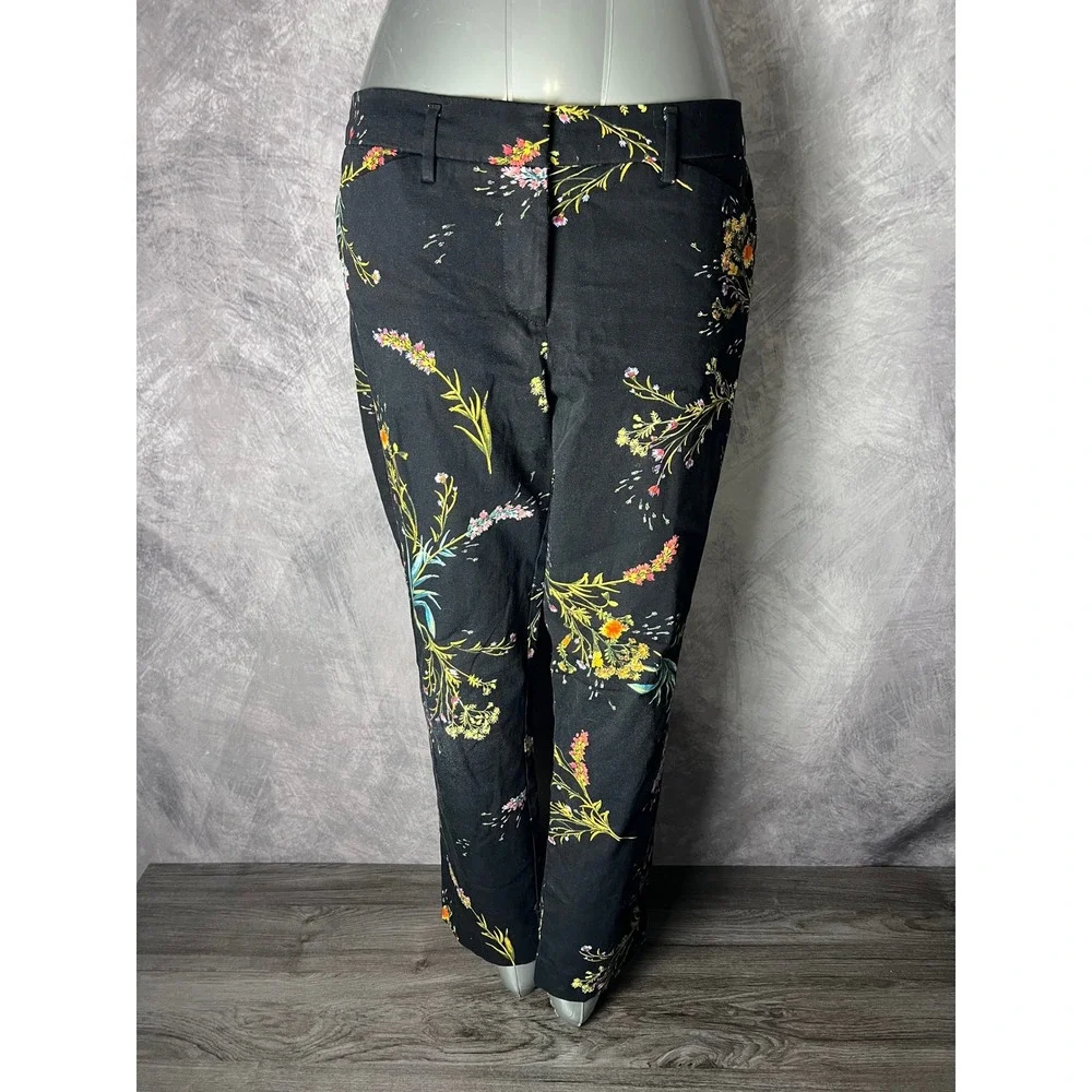 Worthington Black Floral Ankle Pants Modern Fit Stretch Women's Size 8 Cotton - Picture 1 of 8